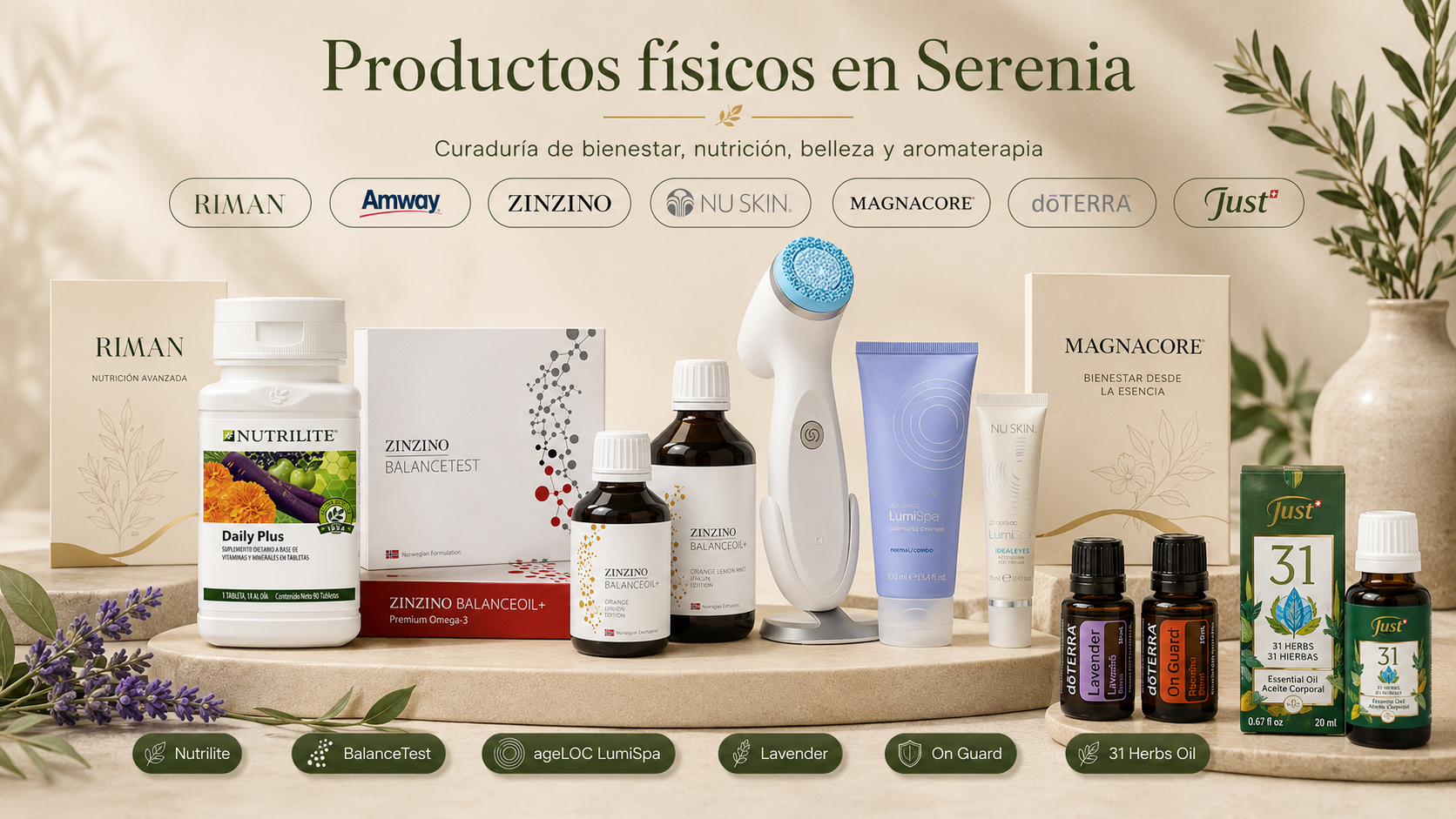 Collage de productos disponibles en Serenia